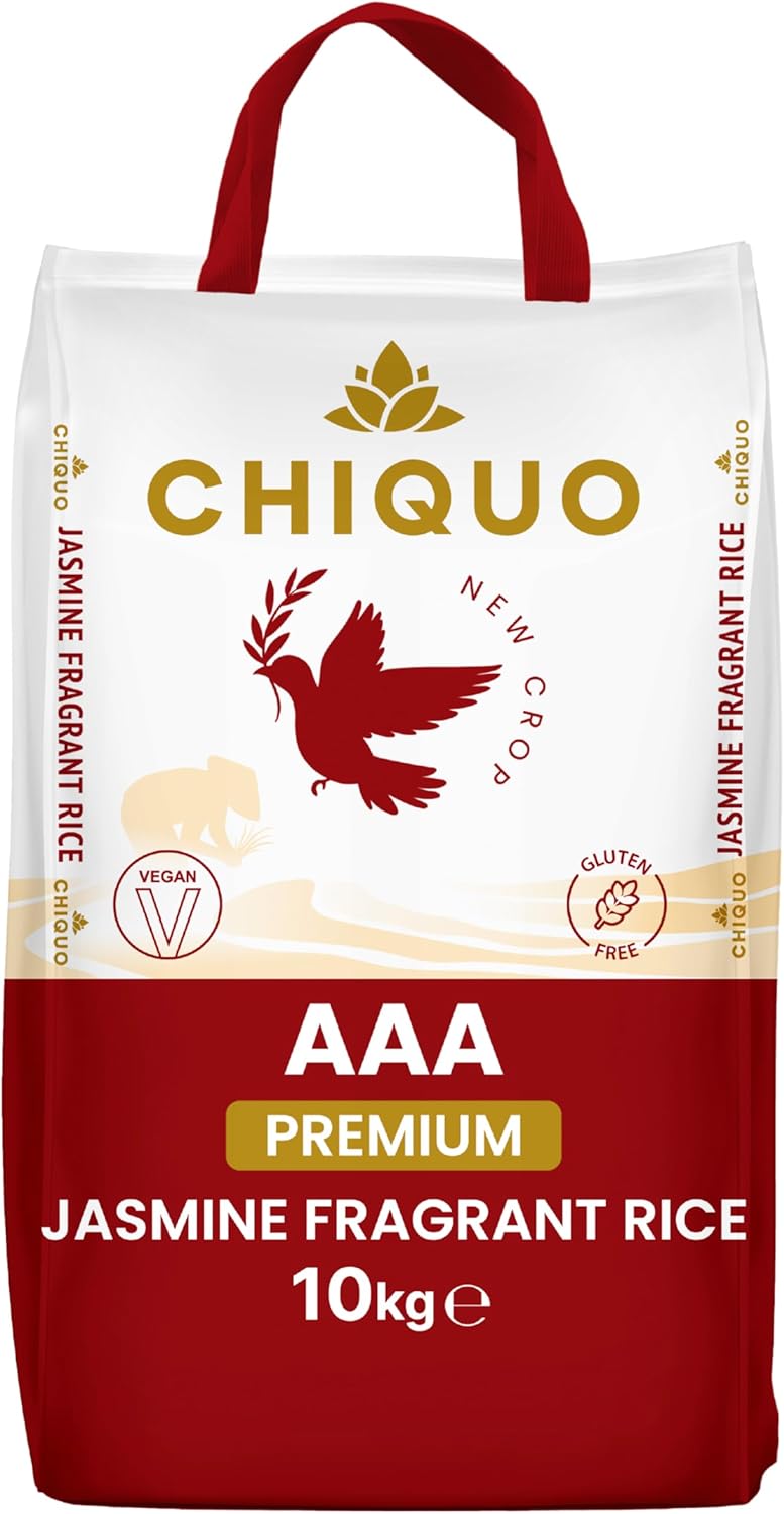 Chiquo AAA Premium Jasmine Fragrant Rice 10kg – Vegan & 100% Gluten Free – Perfect for Traditional Asian & Afro-Caribbean Recipes