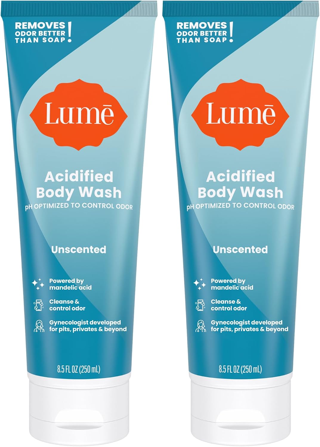 Lume Acdified Body Wash - Eliminates Odour Reactions, pH Optimises and Promotes Healthy and Soft Skin 240g (Pack of 2) (Odourless)