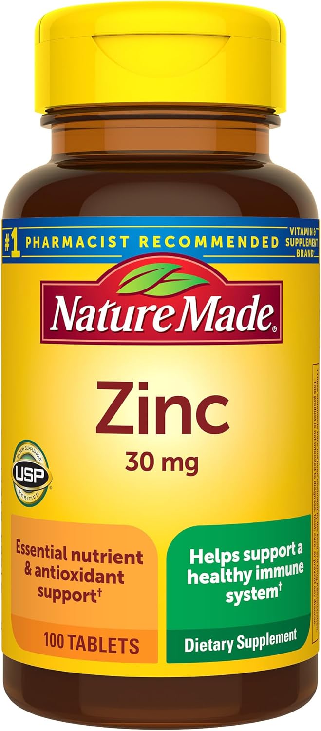 Nature Made Zinc 30 mg, Dietary Supplement for Immune Health and Antioxidant Support, 100 Tablets, 100 Day Supply