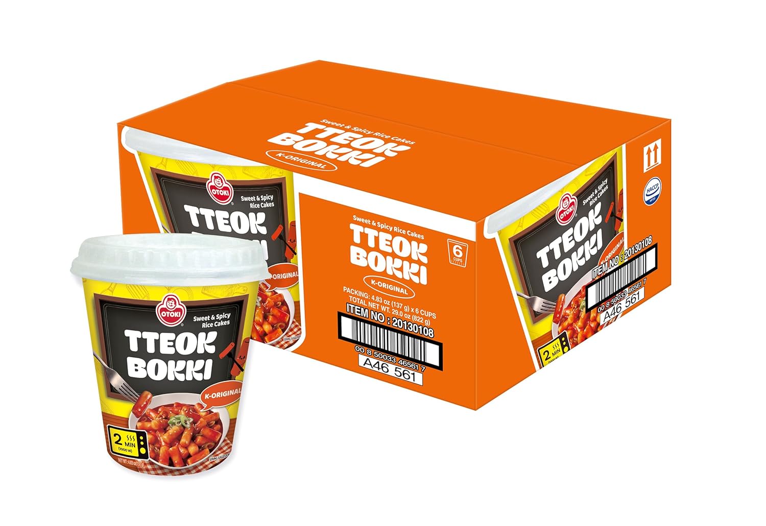 OTOKI Tteokbokki Cup, Korean Style Soft Chewy Hot Rice Cakes, Korean Street Instant Spicy Food- Quick & Easy to Prepare (Original, 6 Pack)