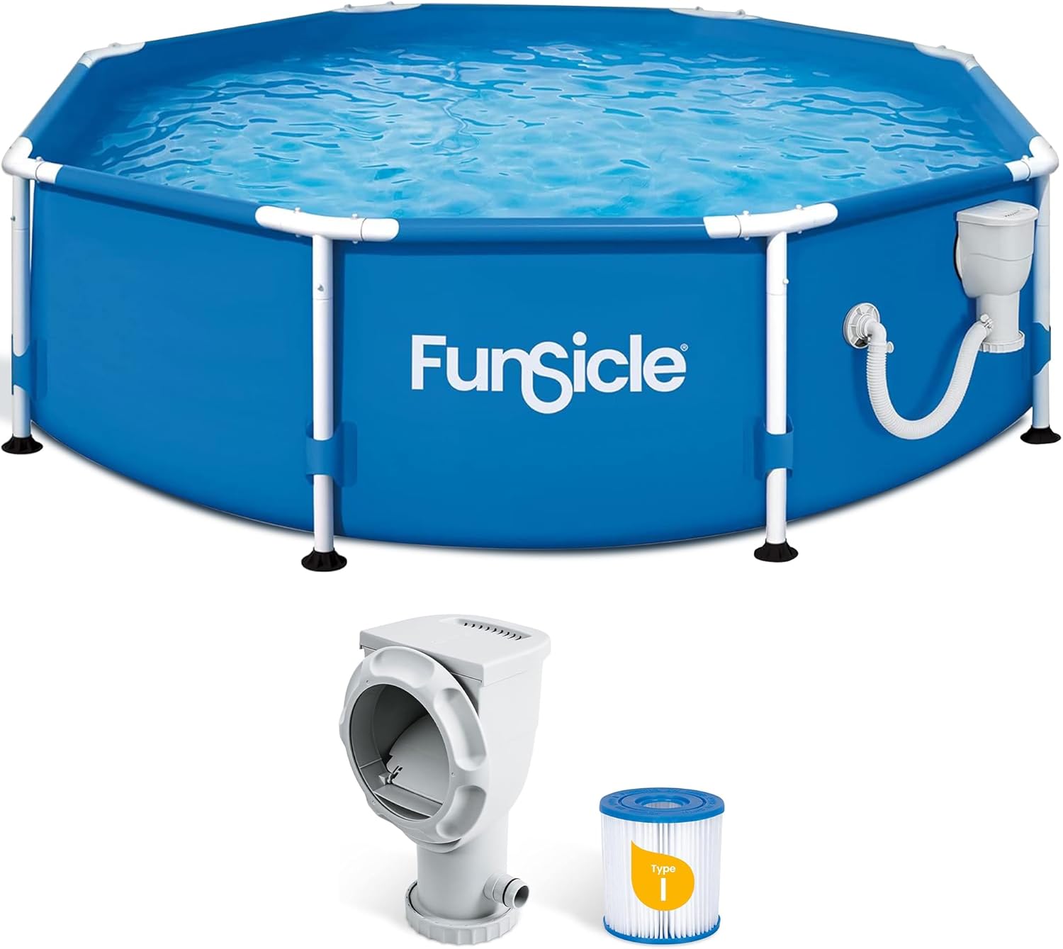 Funsicle Activity 8' x 30" Round Above Ground Swimming Pool Set with SkimmerPlus 2-in-1 Filter Pump - Easy Setup for Backyard Fun