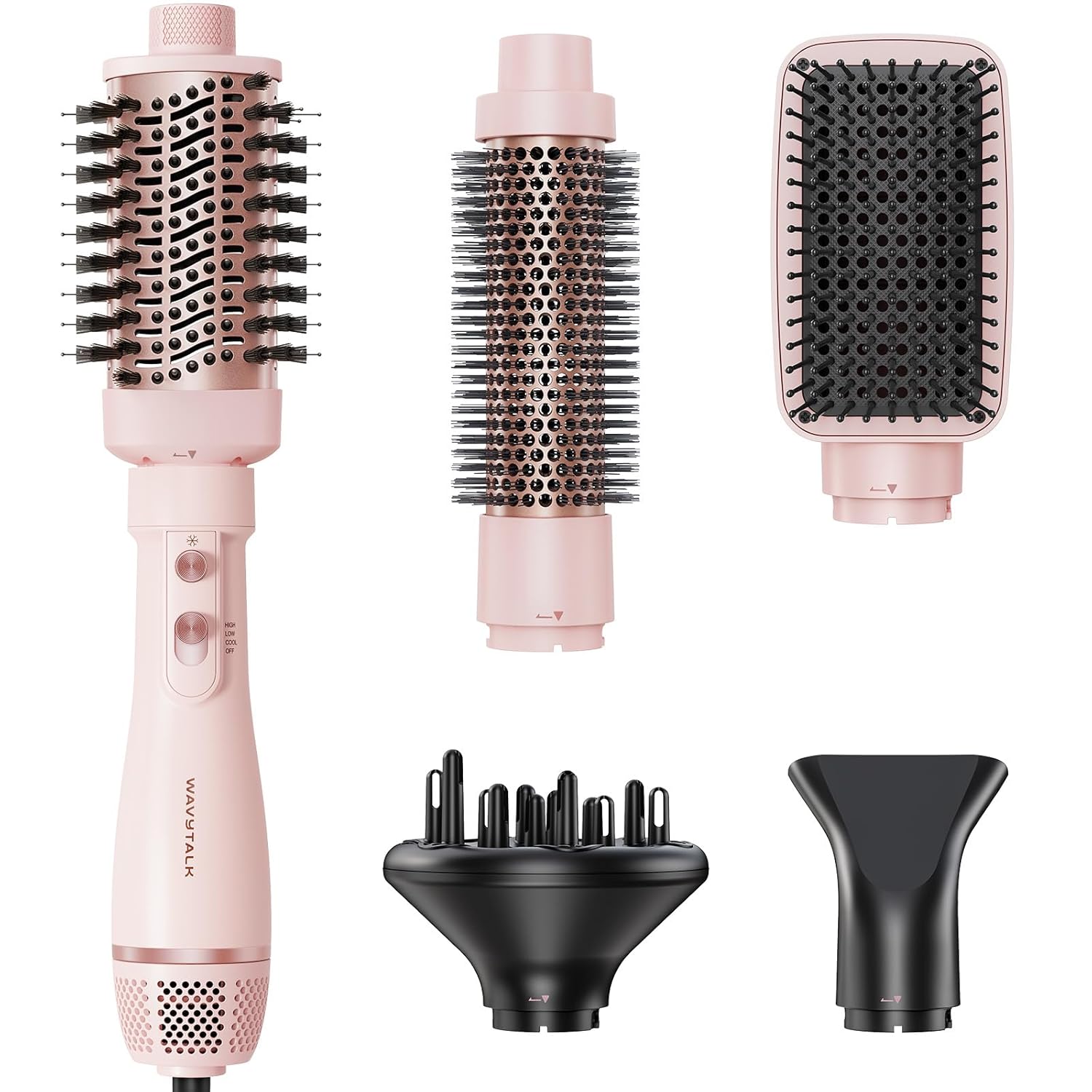 Blow Dryer Brush Set, Wavytalk Air Sculpt 5-in-1 Hot Air Brush Set | Multi Hair Styler for Salon Blowouts, Volumizing, and Straightening, Sleek Frizz-Free for Every Hair Type, Pink