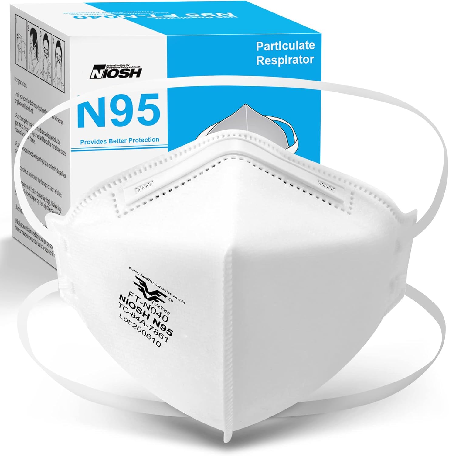 Funight N95 Mask 20 Pack NIOSH Certified Respiratory Particulate Filtering Face Mask Personal Protective Use Comfortable Protection Box of 20 Face Masks