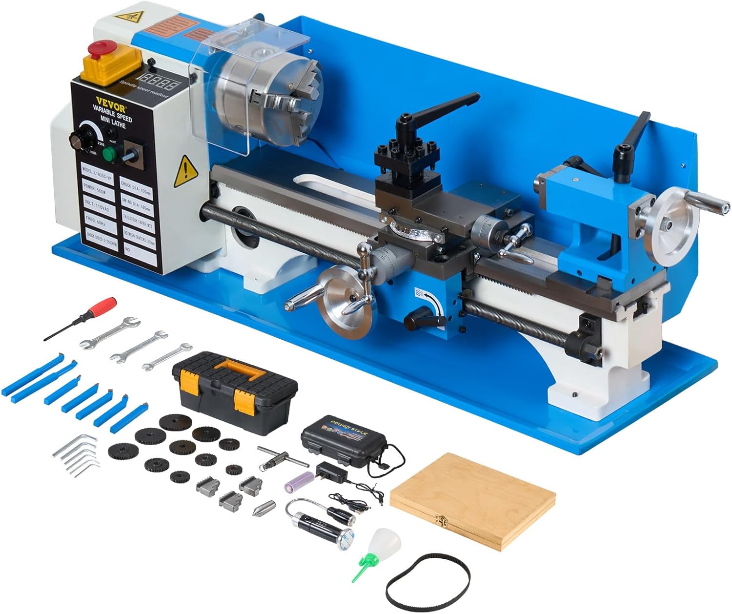 VEVOR Mini Metal Lathe, 7"x14", Benchtop Metal Lathe, 550W Variable Speed 2250 RPM Metal Lathe, with 3-jaw Chuck Mini Lathe Machine, Precision Mini Lathe w/Tool Box Digital Display for Metal Turning