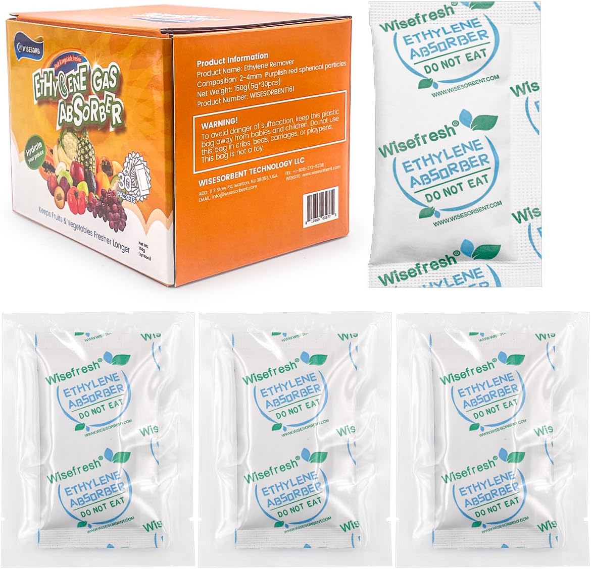 WiseFresh 30 Packs 5 Gram Ethylene Gas Absorber Packet, Vegetable & Fruit Fresh Produce Protector, Food Freshness Extender, Fresh Fruit Preserver, Vegetable Saver
