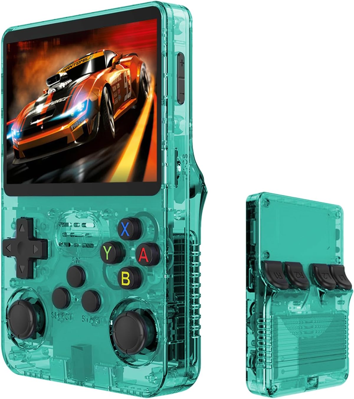 R36S Retro Handheld Game Console,18000+ Games,20+ Emulators,3D Joystick,64GB Memory,3.5" IPS Screen,3.5mm Audio Jack,OTG Support,3500mAh Battery,Portable Adult Video Game Console(Transparent-Green)