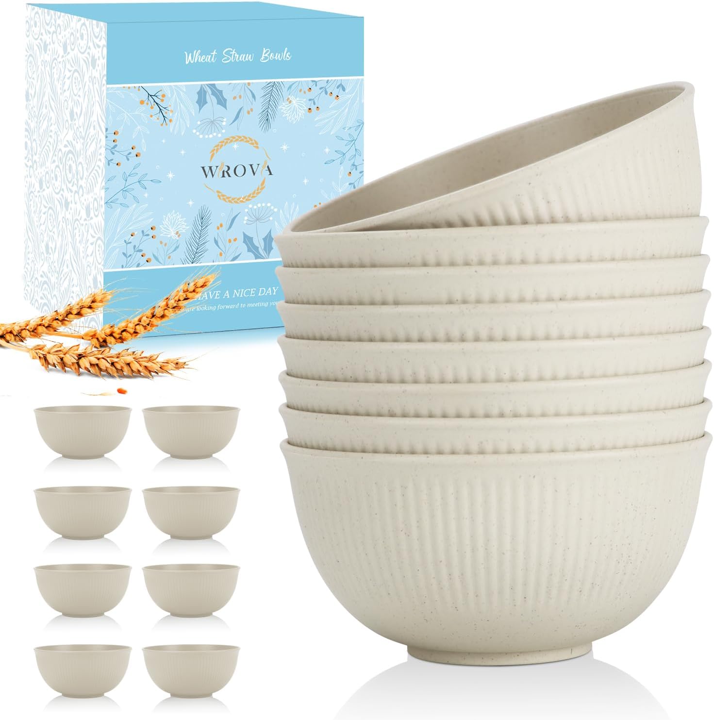 Wheat Straw Bowl Sets of 8,Unbreakable Cereal Bowl 26 OZ,Microwave and Dishwasher Safe Bowls,Kids Bowl suitable for Cereal,Salad,Snack and Soup. Winter-Snow Series
