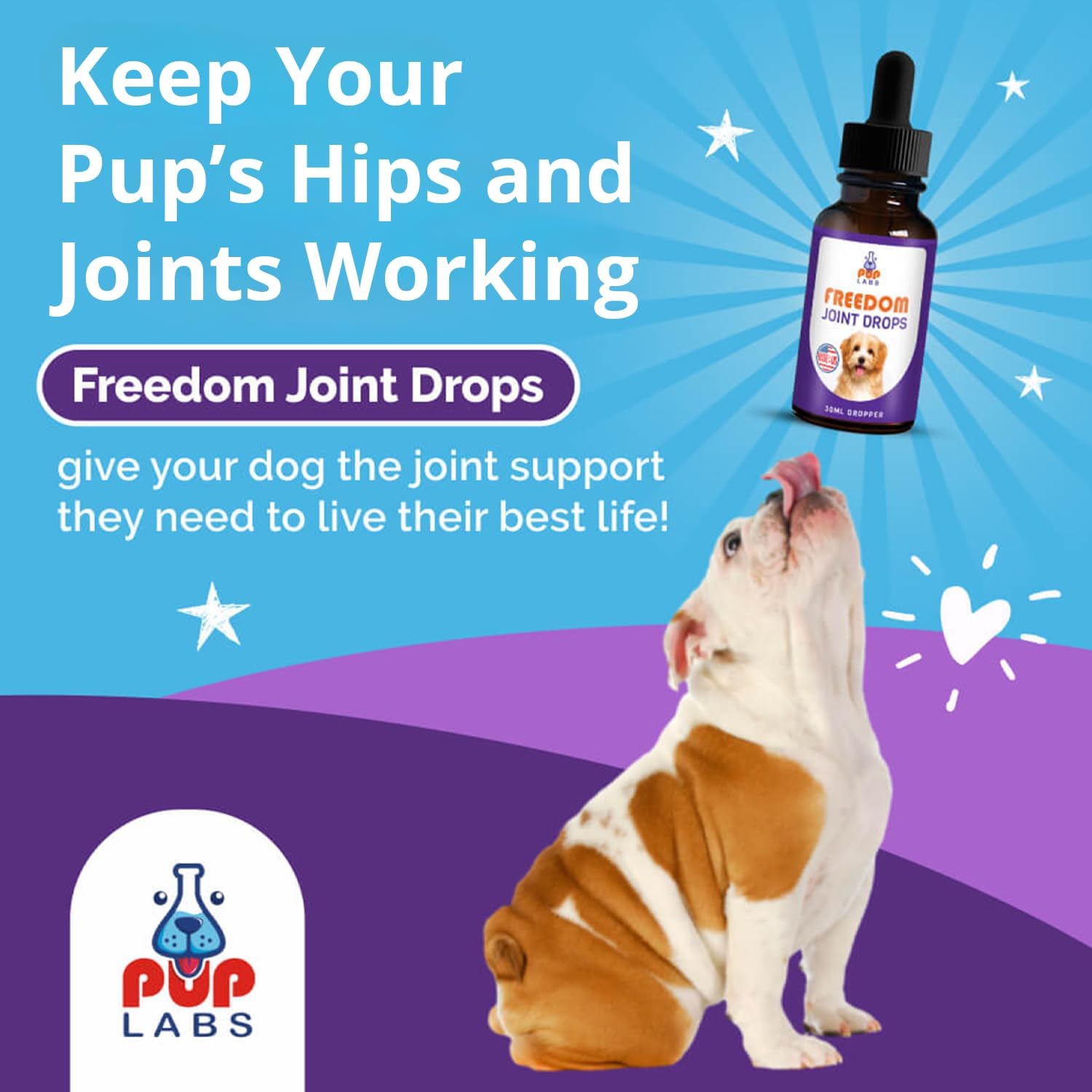 Freedom Joint Drops - Dog Joint Support Supplement with Human-Grade Ingredients - No Fillers, Preservatives, Additives, or Artificial Ingredients, 30 ml Dropper