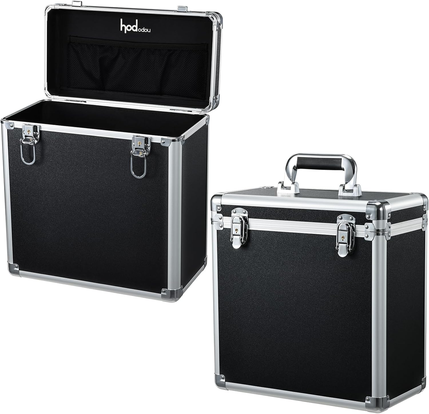 Vinyl Record Storage Case LP Storage Box Record Box Portable Album Collection Display Box Water Resistant Organizer Storage Holds 50 Valuable Records 7/10/12 Inch with Mesh Bag, Black