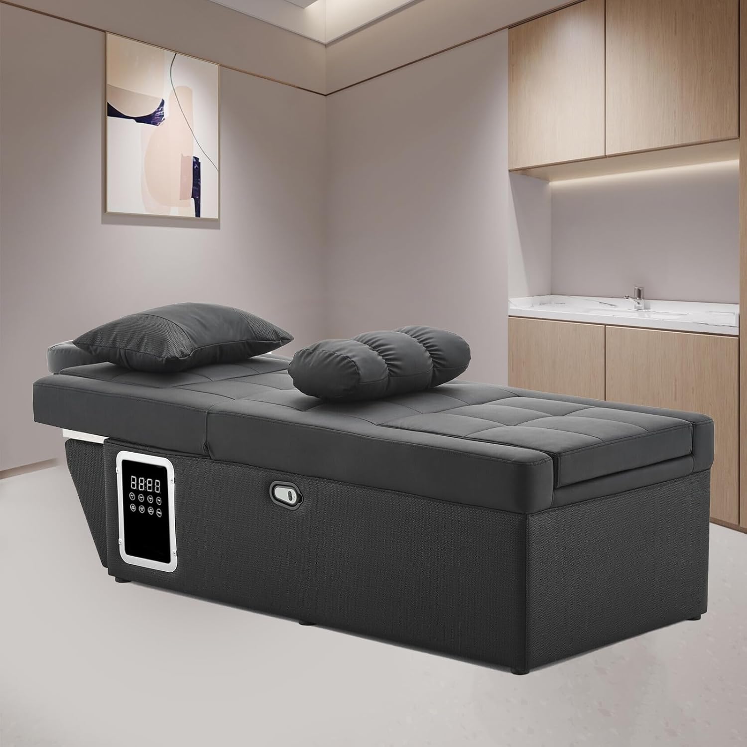 Massage Bed with Shampoo Bowl - Professional Head Spa Equipment for Beauty Salons, Adjustable Backwash Unit with Foot Bath Function, Beauty Bed, Black