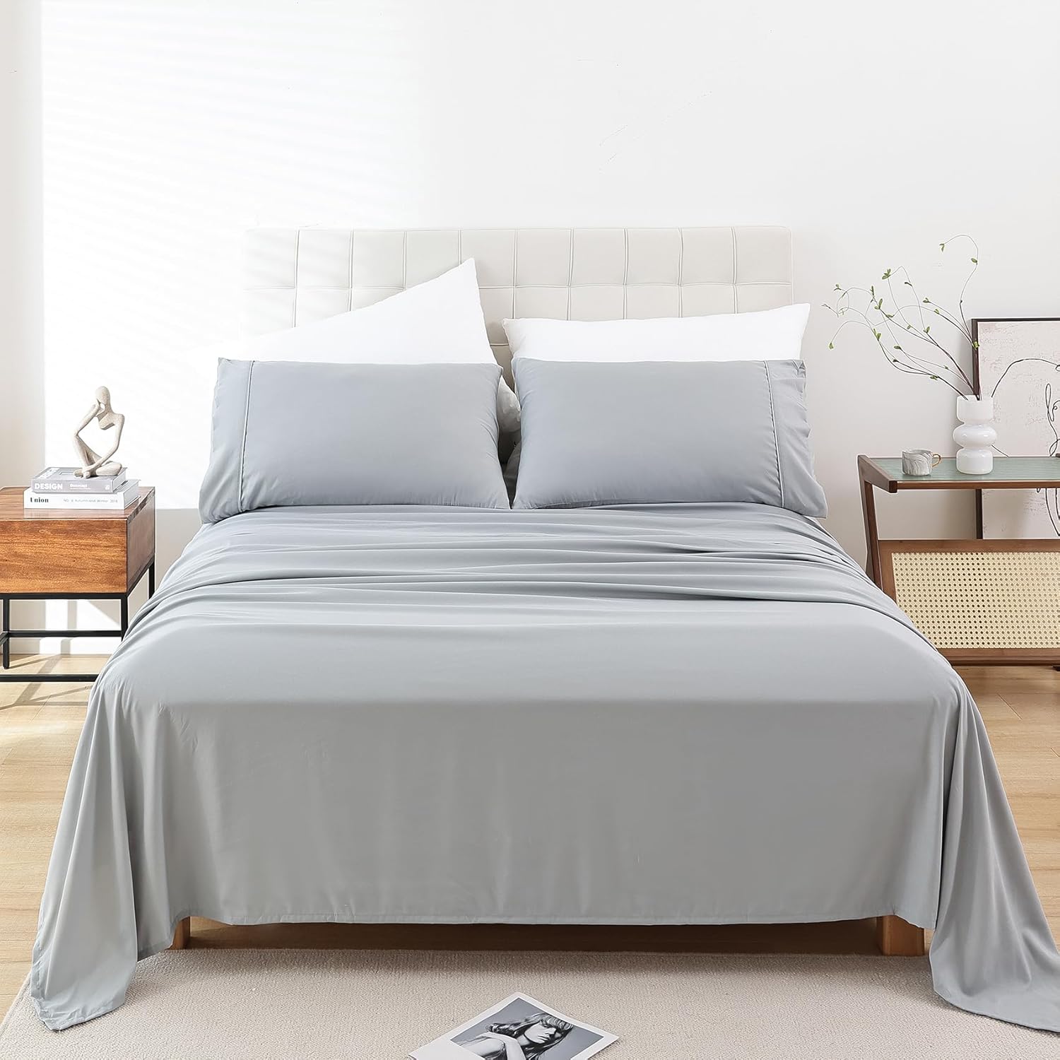 Whitney Home Textile Twin Size Sheet Set - Luxury Soft Comfy Bed Sheets, Breathable Cooling Hotel Bedding for Women, Men, Teens, Extra Deep Pocket, Easy-Fit, Oeko-Tex, Wrinkle Free 3 Piece - Grey