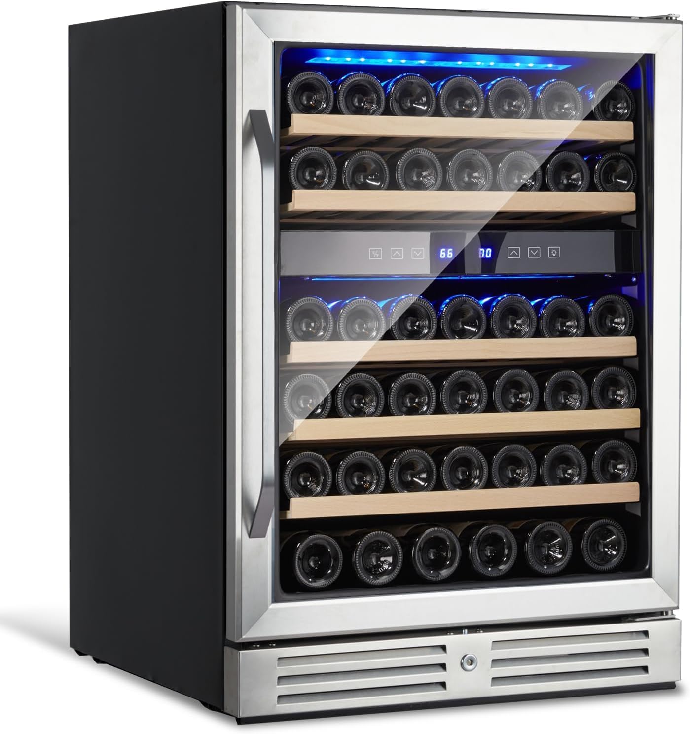 PioneerWorks 28 Bottle Wine Cooler Wine Cooler Freestanding Wine Cellar for Red Wine White Champagne Sparkling Wine with Digital Temperature Control Soft LED Light Glass Door