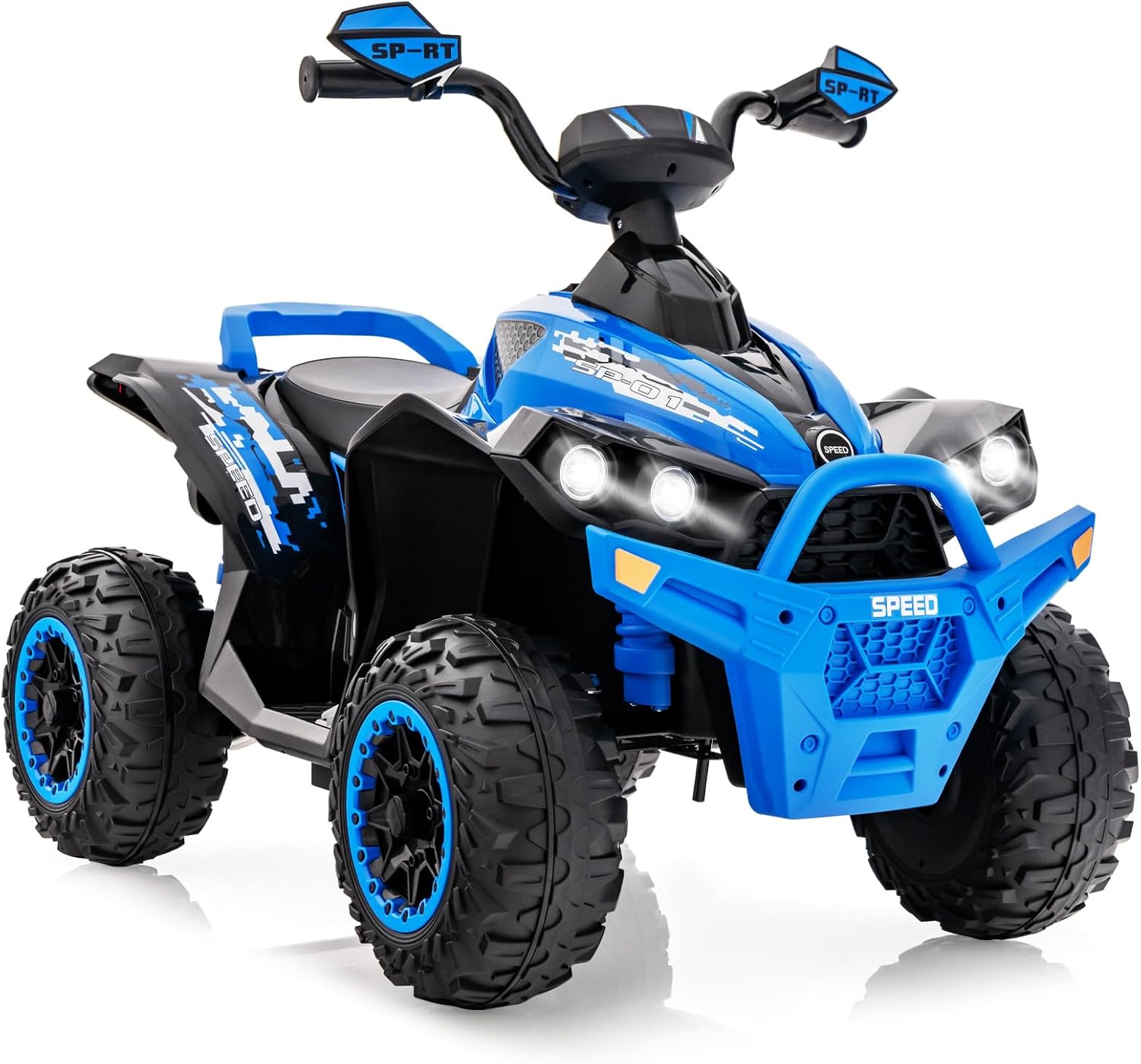 OLAKIDS Ride On ATV, 12V Kids 4 Wheeler Battery Powered Toy Car for Toddlers, Electric Rear Motorized Quad Vehicle for Boys Girls with LED Lights, Music, Horn, High Low Speed, Soft Start (Navy)