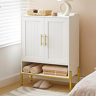 HOOBRO Shoe Cabinet, 5-Tier Shoe Storage Cabinet, Shoe Cabinet Storage for entryway, Shoe Organizer Cabinet with 3 Adjustable Shelves for Hallway, Living Room, Gold and White DW41SC01