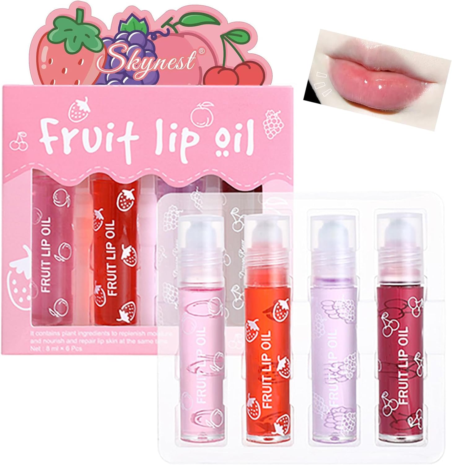 Girls Roll On Lip Gloss Set with Case, 4 Pcs Glossy Lip Make up for Kids and Teens Fruity Flavors, Kid Friendly, Party Gift, Best Friends