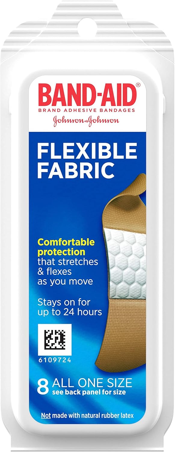 Band-Aid Brand Flexible Fabric Adhesive Bandages for Wound Care and First Aid, All One Size, 8 ct