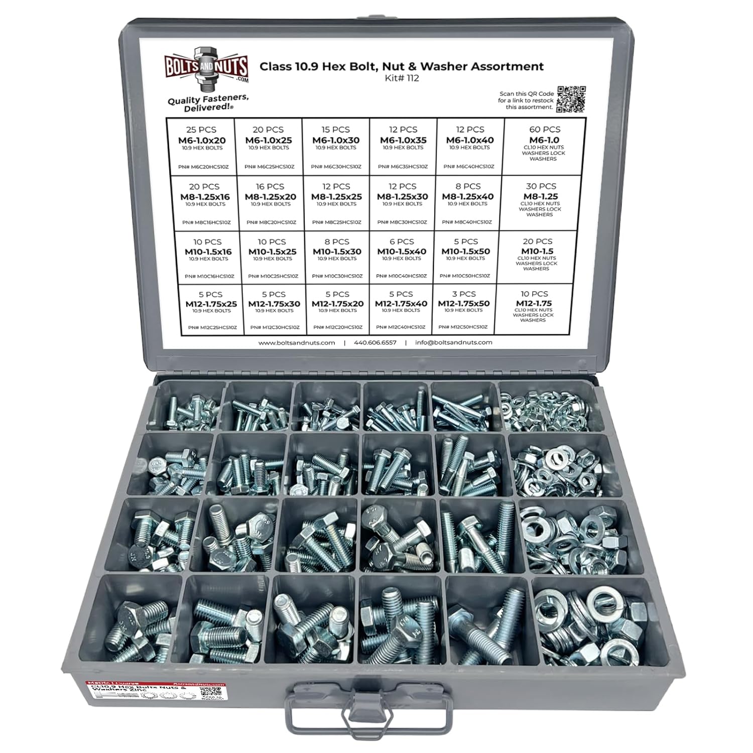 Metric Class 10.9 Hex Cap Screws Bolts, Nuts, & Washers Assortment Kit - 575 Pieces!