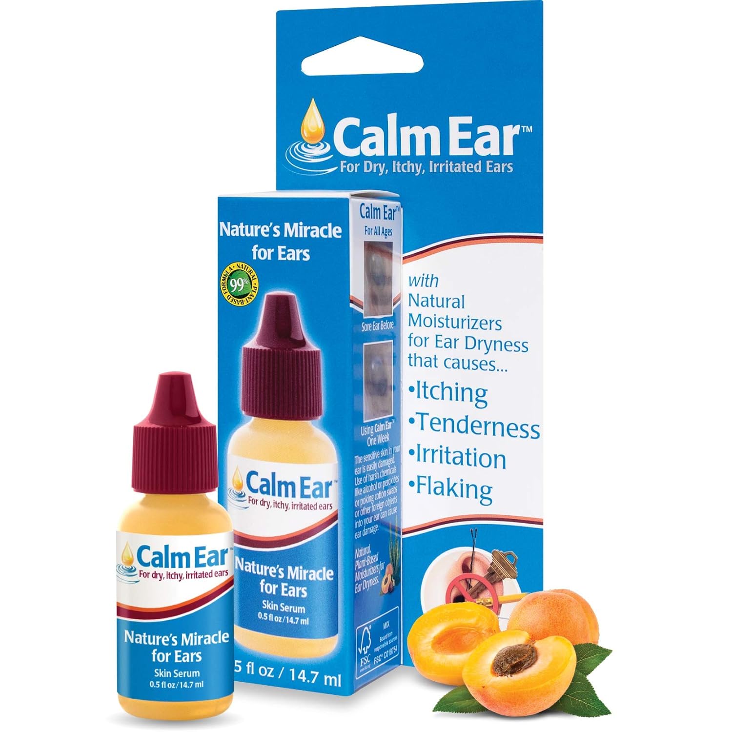 Calm Ear Drops for Itchy, Clogged, Irritated & Dry Ears. All Natural Ear Oil for Babies, Kids, Adults, Cats & Dogs. 0.5oz