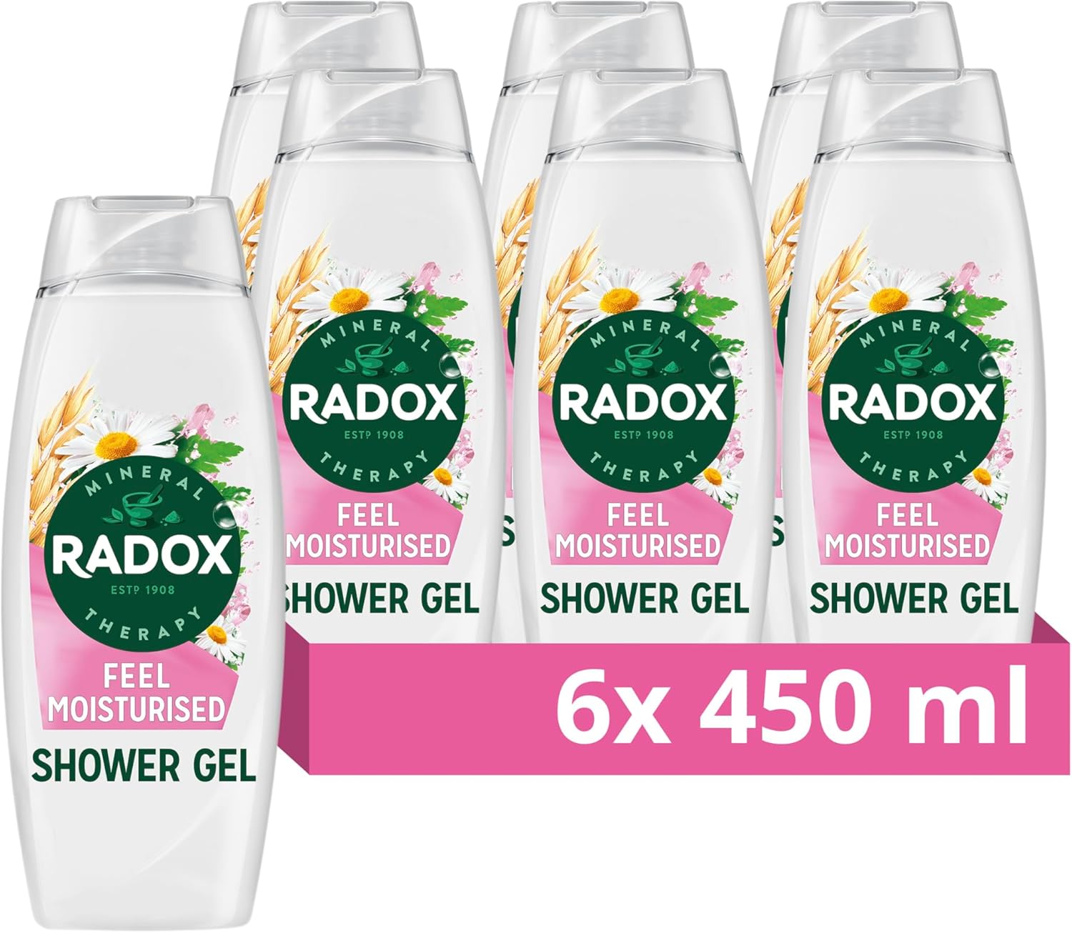Radox Mineral Therapy Feel Moisturised Shower Gel Body Wash with a chamomile & oat fragrance for a soothing experience 6x 450 ml