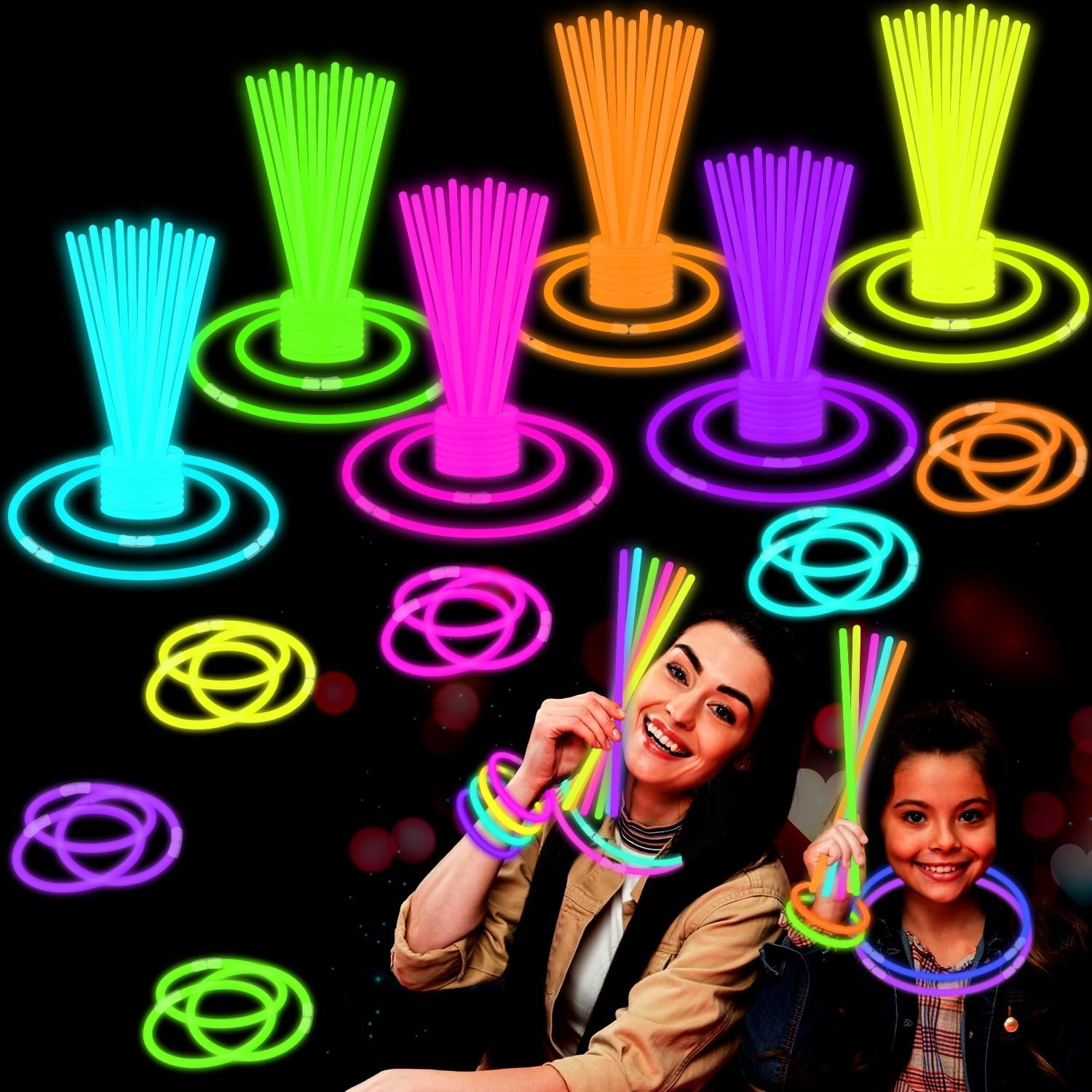 Halloween Glow Sticks Party Pack 8"-50,Light up Bracelets & Necklaces Accessories for Kids, Neon Glow in the Dark Party Favor Supplies Decorations for Halloween, Birthday, Camping Activities