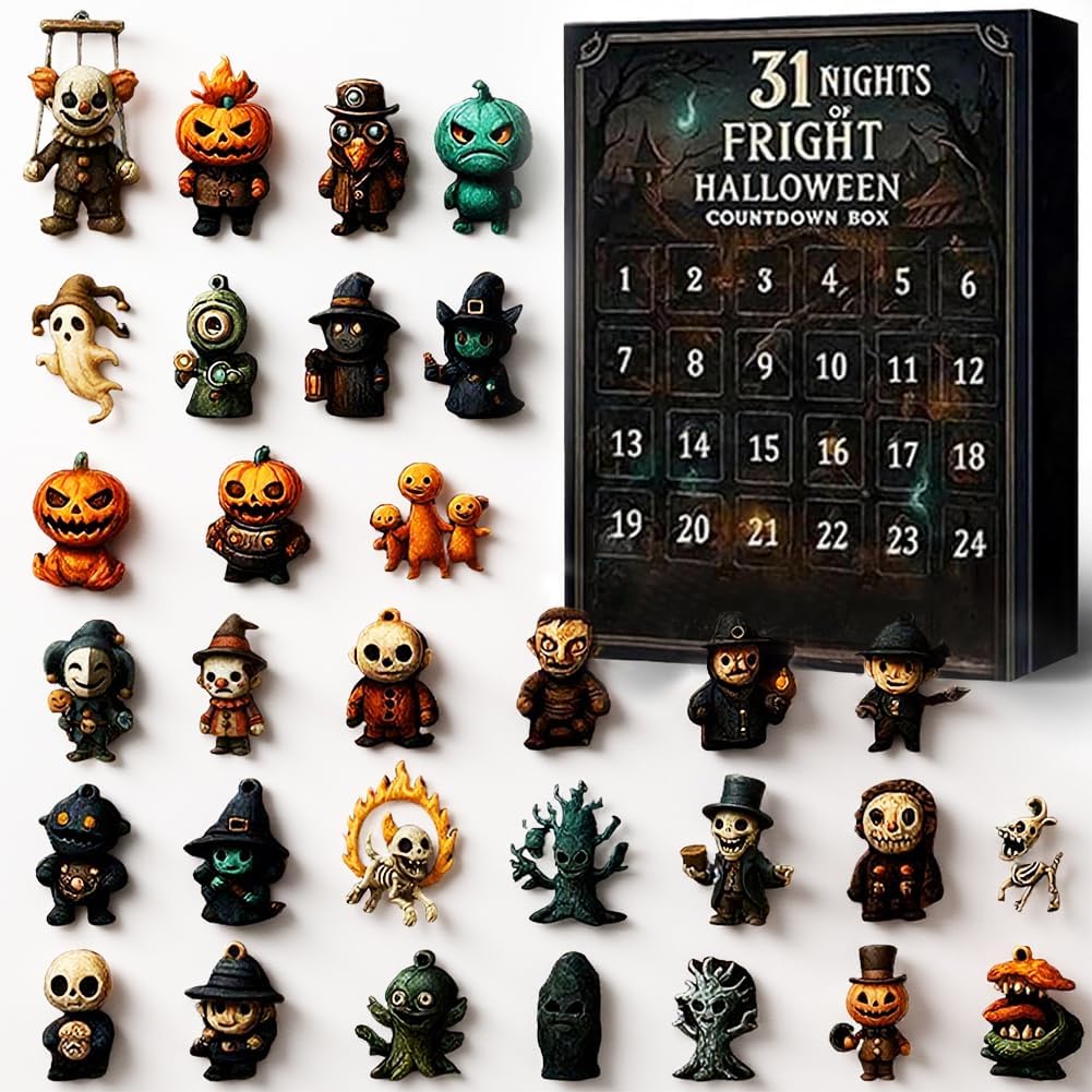 31 Nights Of Fright Halloween Advent Calendar 2025, 24pcs Surprise Action Figures Toy Countdown Box For Kids, Halloween Gifts, Mystery Toys Advent Calendar