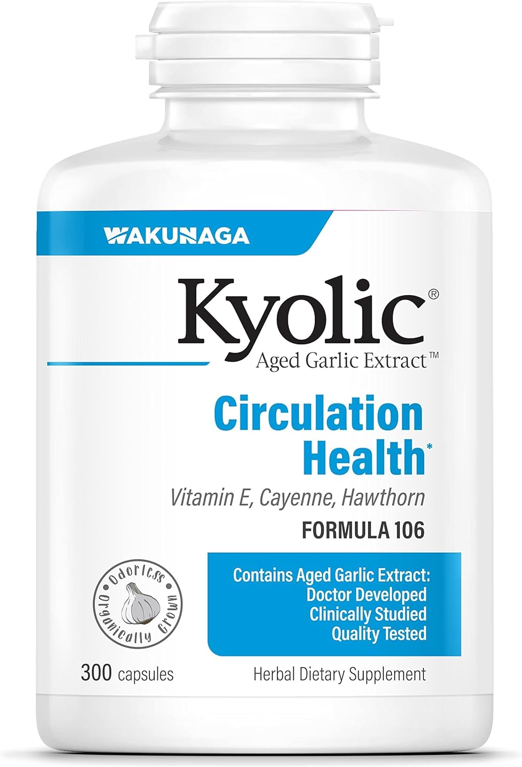 Kyolic Aged Garlic Extract Formula 106, Circulation Health, 300 Capsules (Packaging May Vary)