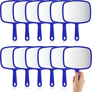 Geetery 12 Pcs Hand Mirror Handheld Cosmetic Mirror with Handle Makeup Mirror Wall Mount for Bathroom Home Barber Salon Travel Portable Beauty School Gift for Women Student 6.69 x 9.45 Inch (Blue)