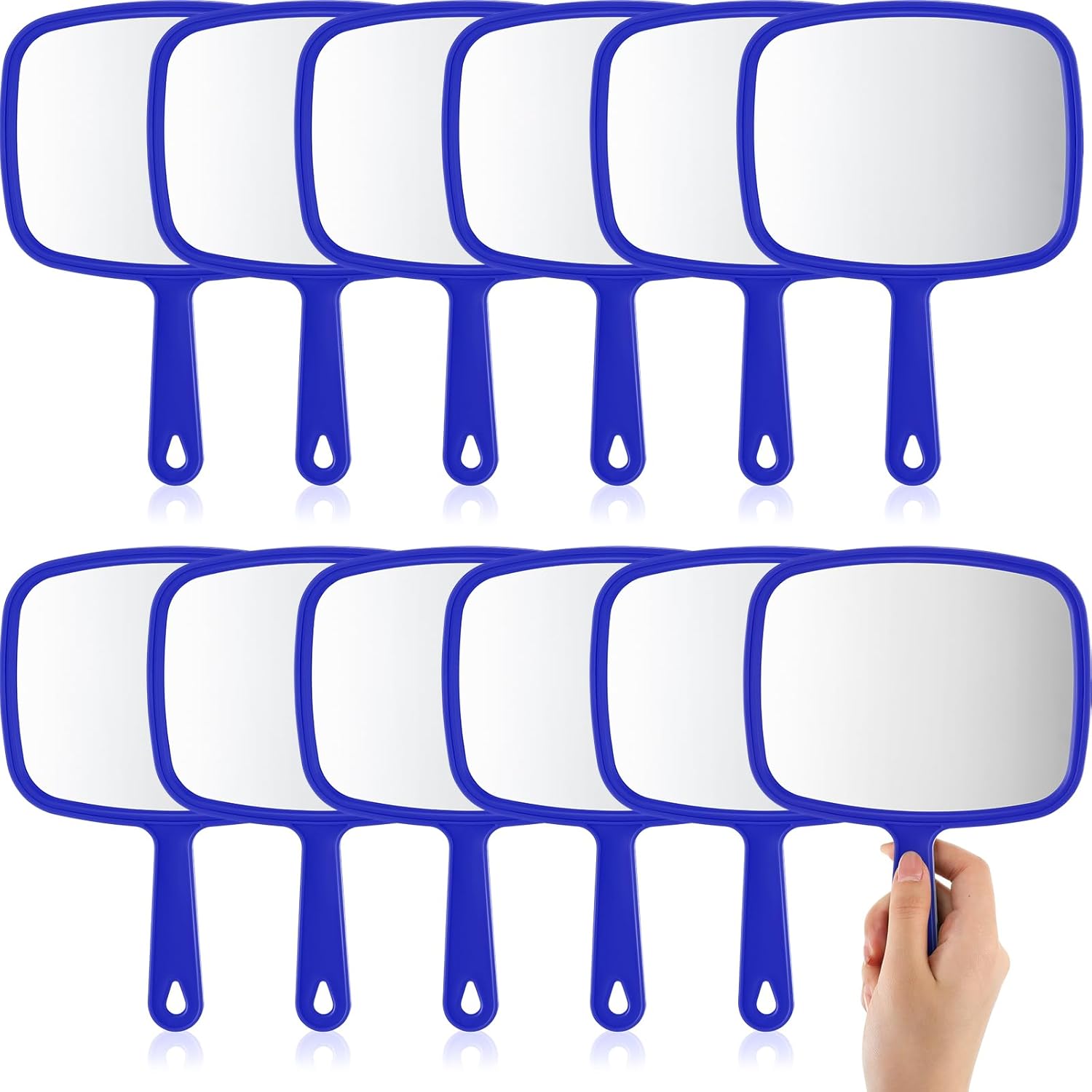 Geetery 12 Pcs Hand Mirror Handheld Cosmetic Mirror with Handle Makeup Mirror Wall Mount for Bathroom Home Barber Salon Travel Portable Beauty School Gift for Women Student 6.69 x 9.45 Inch (Blue)