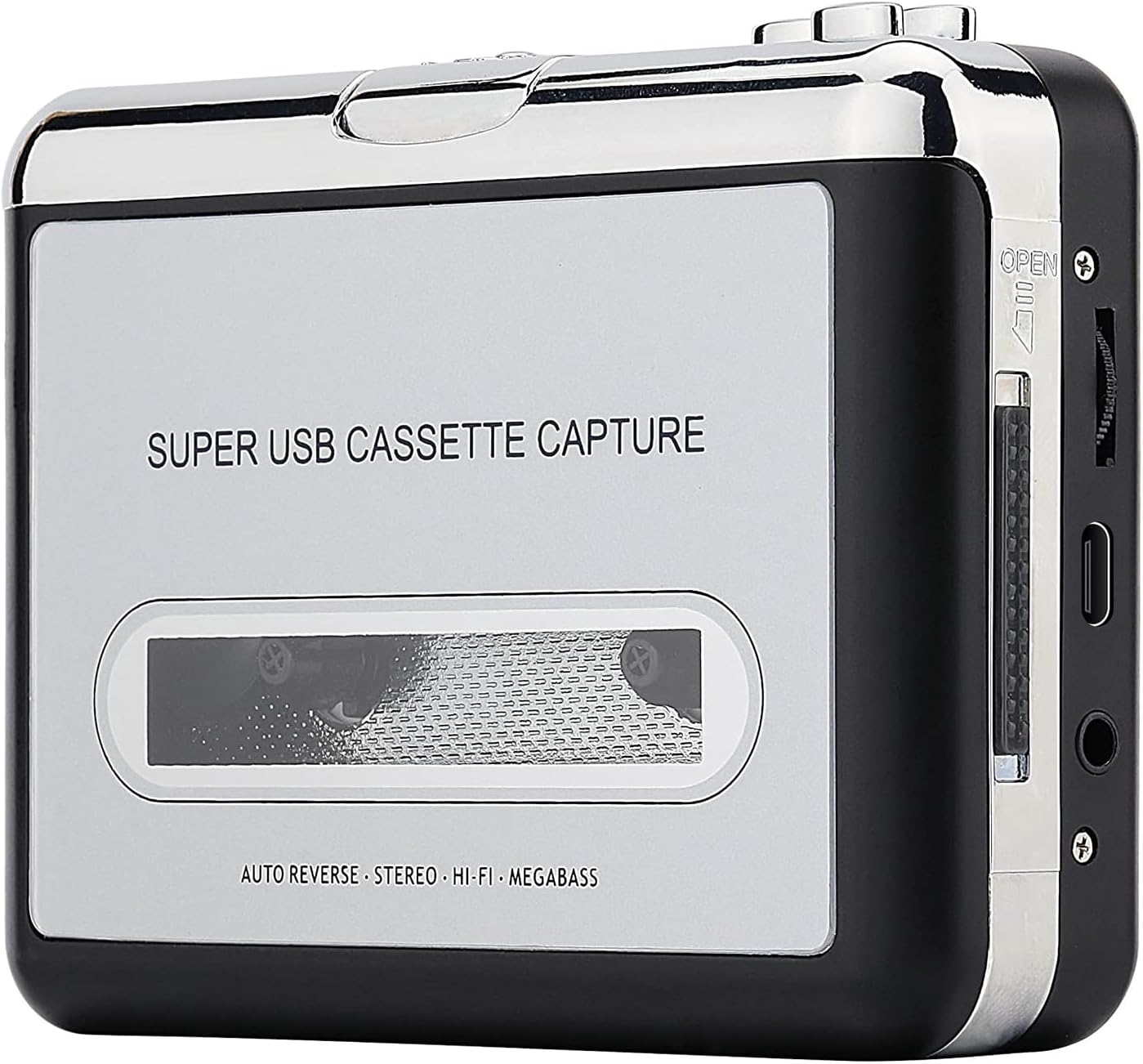 Reshow Cassette Player – Portable Tape Player Captures MP3 Audio Music via USB – Compatible with Laptops and Personal Computers – Convert Tape Cassettes to iPod Format (Silver)