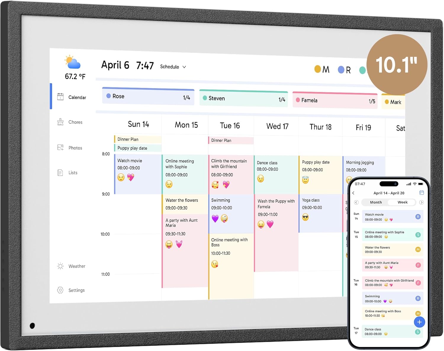 Dragon Touch Calendar, 10.1" Digital Calendar 2025 Family Wall Planner, 1080P Full HD Interactive Touchscreen, Smart Chore Chart and Home Organization, Gift for Busy Families Scheduling Black