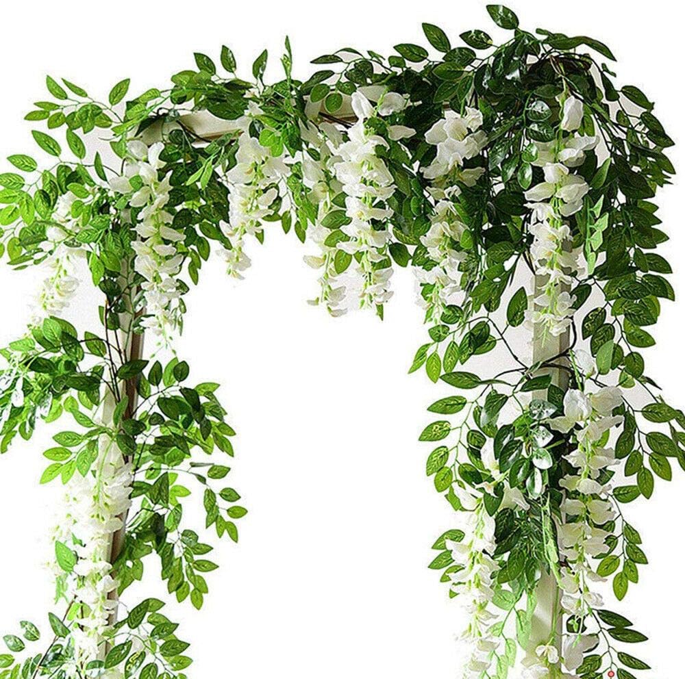 Yueshop 2x7FT Artificial Wisteria Vine Garland Plants Flowers Arts For Ceremony Home Wedding Decoration (White)
