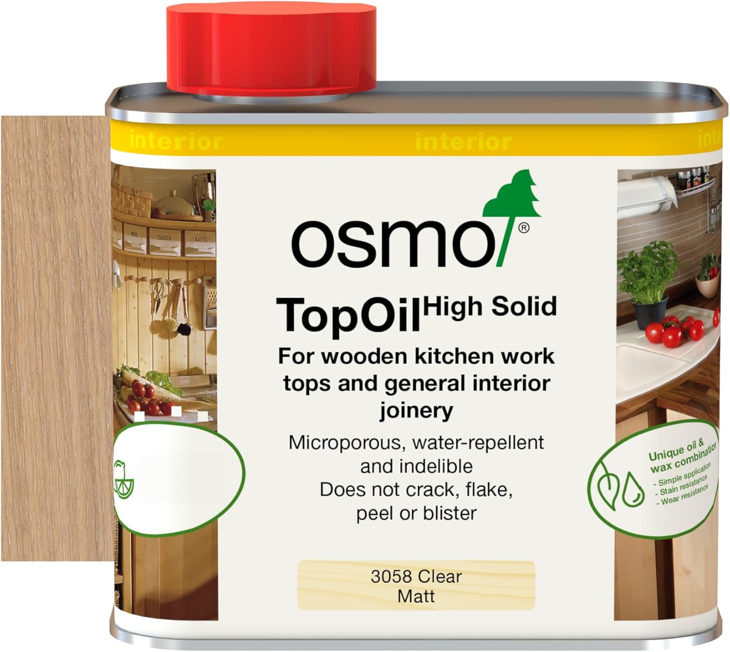 Osmo TopOil - High Solid Oil 3058, Clear Matt, 500ml - Durable Oil for Wooden Kitchen Surfaces, Water-Resistant & Food Safe, Wood Treatment & Wood Finish