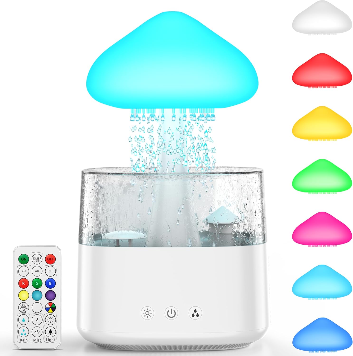 Cloud Rain 450ML Water Drip Mushroom Humidifier With Remote Control, 7 Colors Mood Light, Raindrop Design for Bedroom