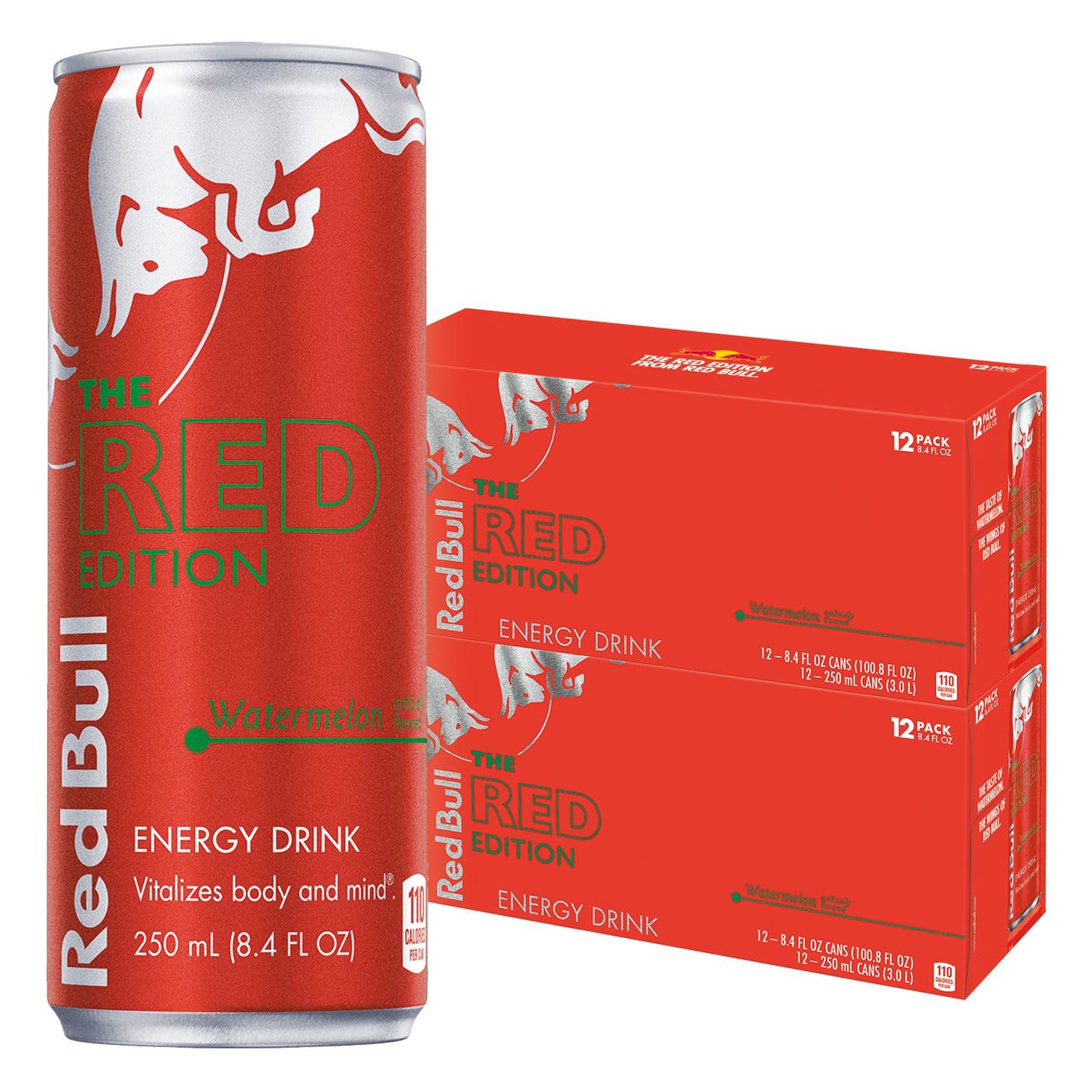Red Bull Red Edition Energy Drink, Watermelon, with 80mg Caffeine plus Taurine & B Vitamins, 8.4 Fl Oz, 2 Packs of 12 Cans (Pack of 24)
