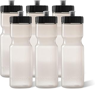 50 Strong Sports Water Bottle | Reusable Squeeze Water Bottles | 22 oz. BPA-Free Plastic Bottles with Pull Top Cap | Made in USA | Top Rack Dishwasher Safe | Fits Most Bike Cages