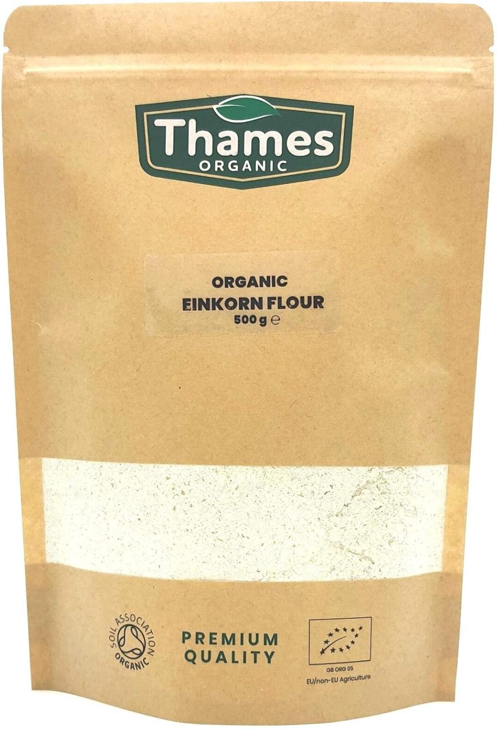 Organic Einkorn Wholemeal Flour-Certified Organic, Non-GMO, Vegan, No Additives, No Preservatives, Resealable Bag by Thames Organic 500g