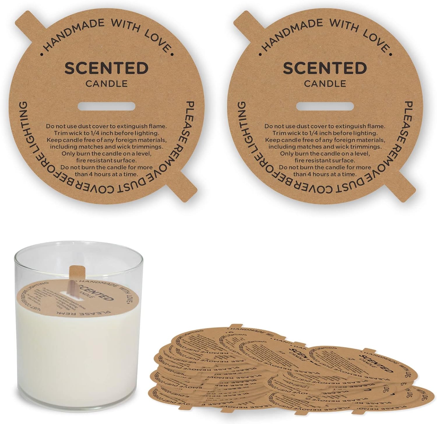 Joyfulmap 160pcs Candle Dust Covers, Preprinted Kraft Paper Candle Topper Decoration Lids with Pull Tab, Candle Topper Accessories for Candle Making,Craft Fragrance Candles(7cm/2.76in)