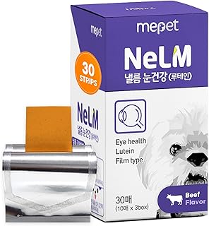 Mepet NeLM Eye Support for Dogs - Antioxidants, Lutein, Beta-Carotene, Vitamin C & E for Eye Care and Vision Support - Orally Dissolving Film, Allergens and Additives Free - Beef Flavor (30 Strips)