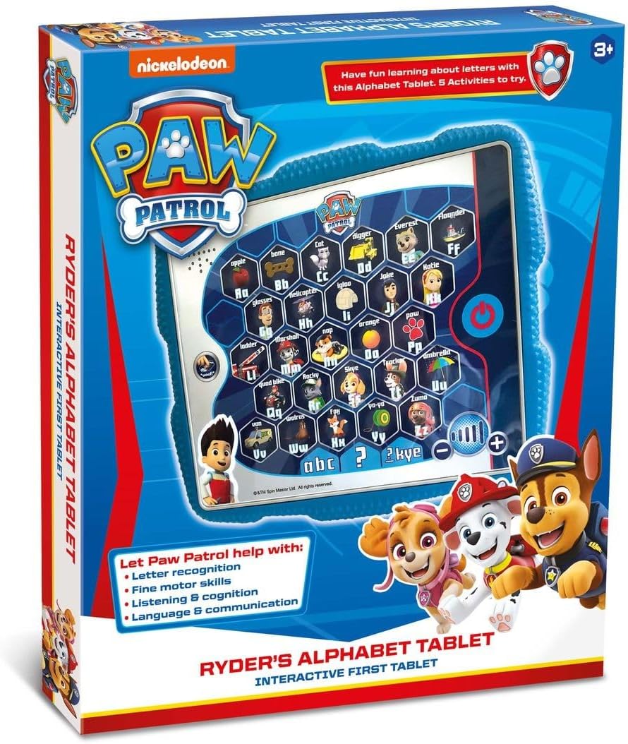Paw Patrol Toys, Paw Patrol Ryder's Alphabet Tablet Toy for Kids Age 3+, Helps Child Develop Words and Sound Recognition, Listening - Featuring 5 Fun Interactive Activities, Blue