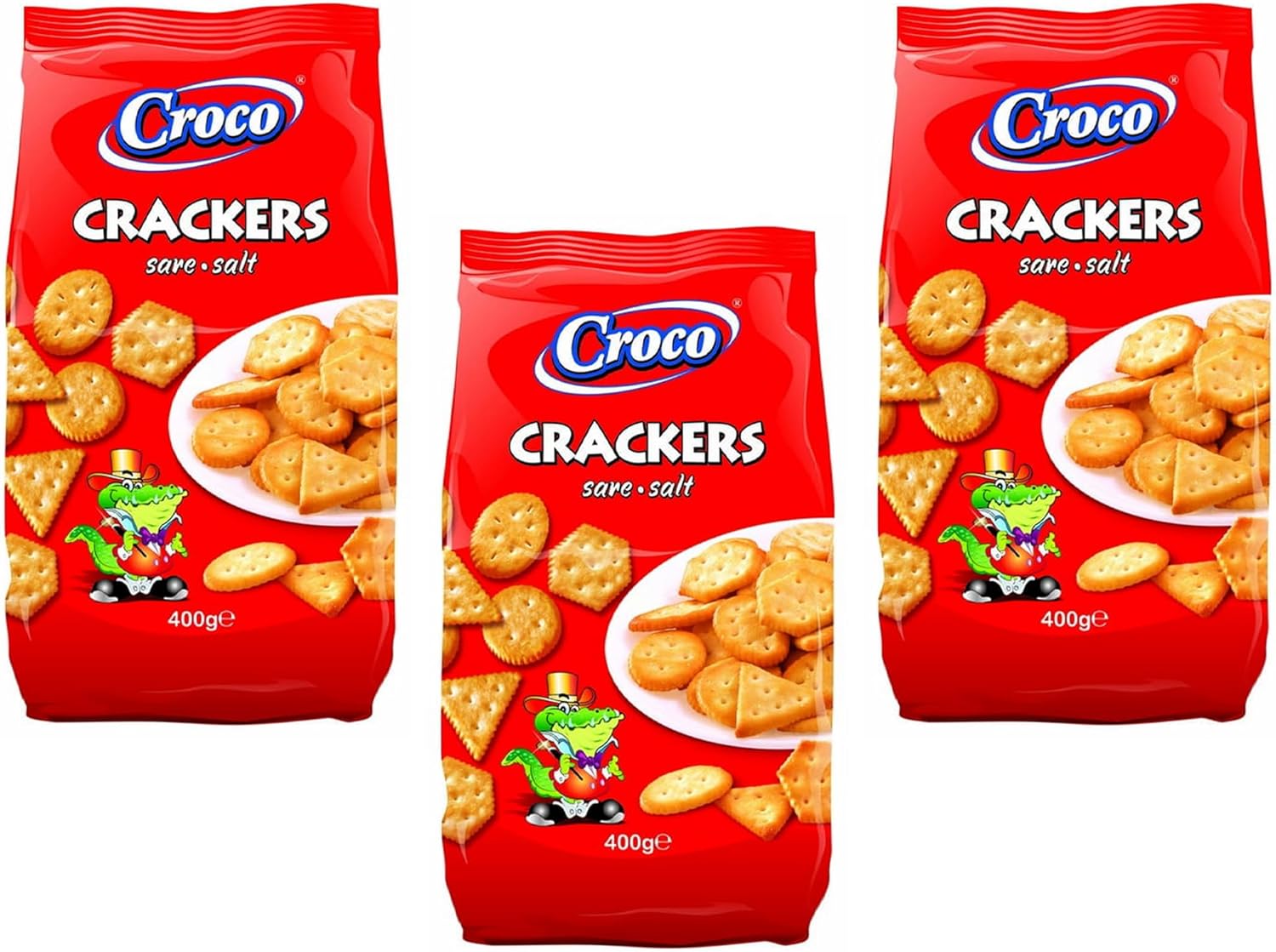Croco Crackers Salted 400g | Romanian Traditional Perfectly Baked Crunchy Snack | Movie Night or Kids Parties | Delicious and Nutritious Snack | Quick Energy Boost (Cracker Salted 400g, 3 Pack)