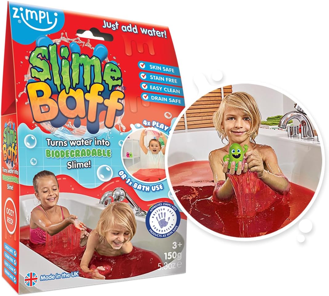 Zimpli Kids Slime Baff Red, 1 Bath or 4 Play Uses, Magically turns water into gooey, colourful slime, Educational Stress Relief Slime Toy for Girls & Boys, Children's DIY Slime Kit