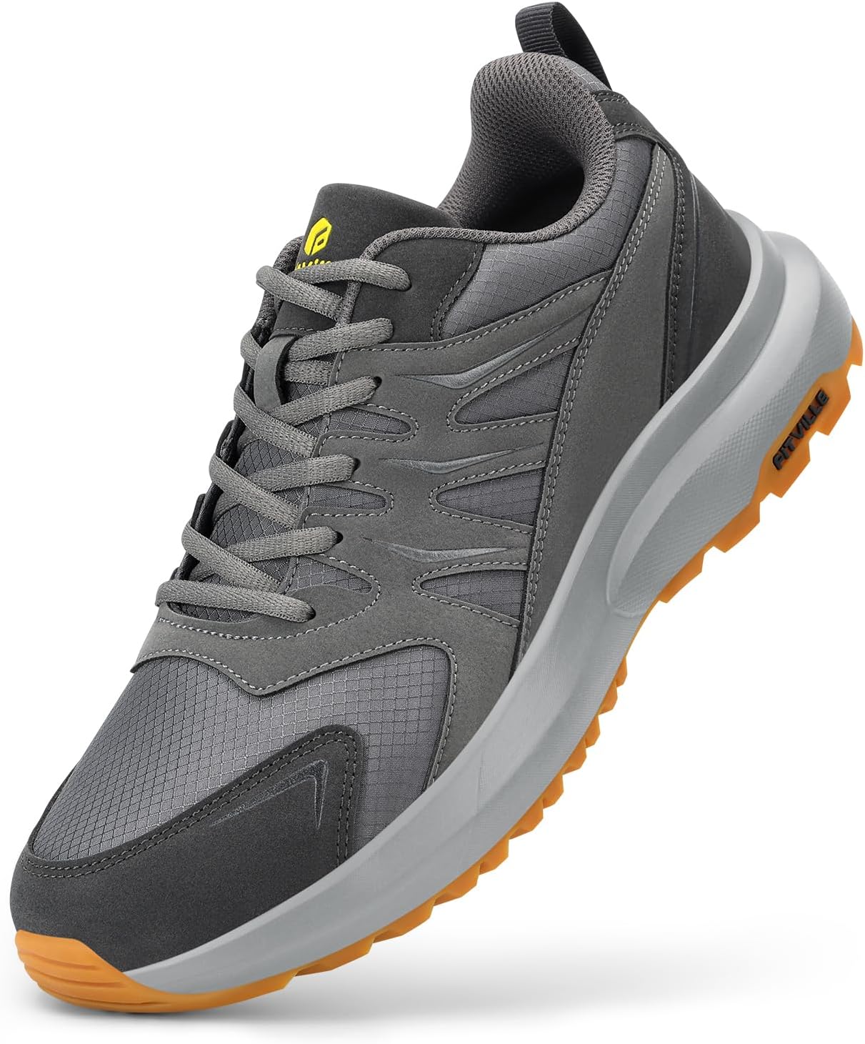 FitVille Mens Extra Wide Fit Hiking Shoes, Lace-up Outdoor Walking Trekking Shoes Non-Slip Trainers, Sturdy Core V4