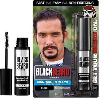 Blackbeard Formula X - Instant, Hypoallergenic, Temporary Beard, Mustache, Eyebrow, and Sideburn Tint - Black, 1 Pack