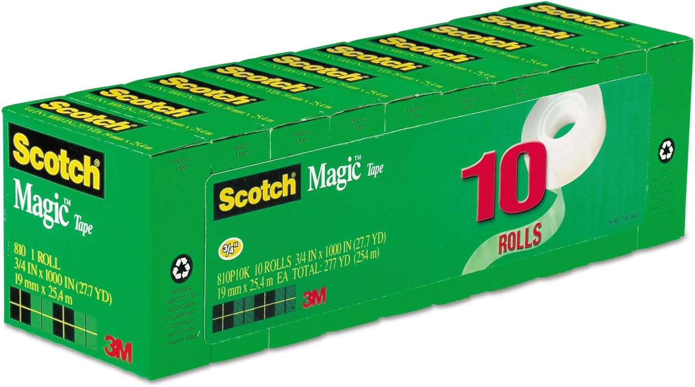 Scotch 810P10K Magic Tape, Refill Value Pk, 3/4-Inch x1000-Inch , 1-Inch Core, 10/PK