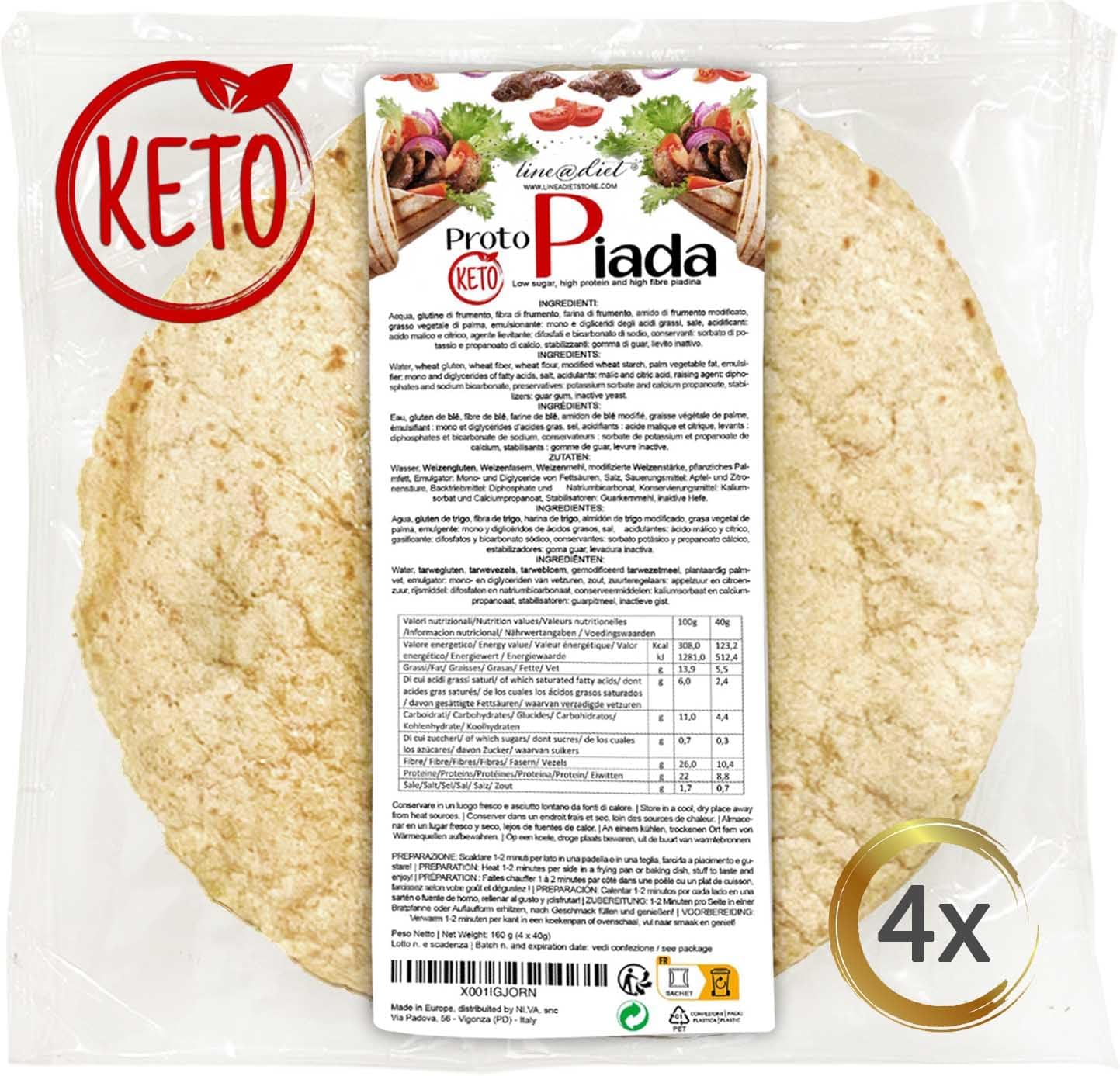 Keto Protein Wraps Line@ - 0,3g Sugars, 8,8g Protein per wrap - (4 x 40g Wraps) - Tortillas Keto Snack, high Protein, Low Calories