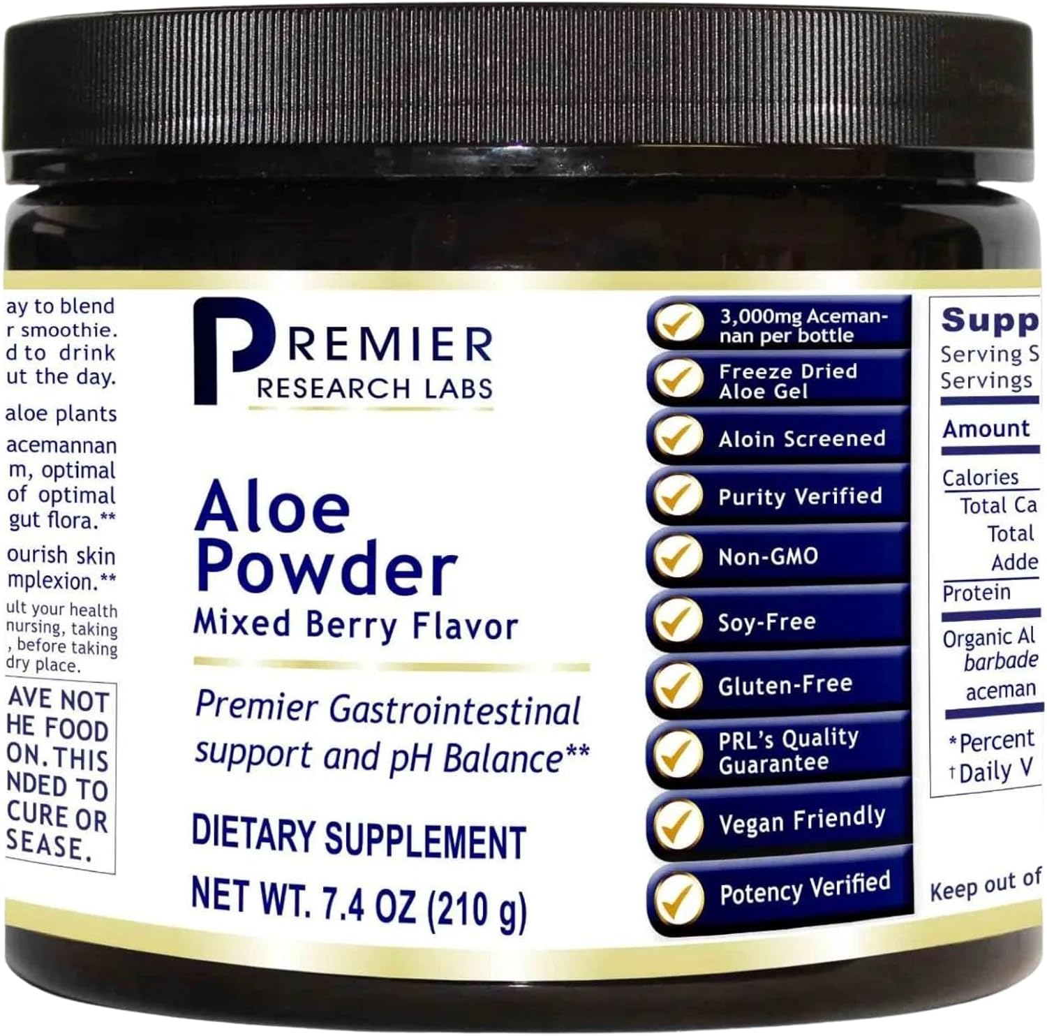 Premier Research Labs Aloe Powder - Aloe Vera Powder, Aloe Vera Drink Mix for Skin and Digestion, Powder Aloe Barbadensis Leaf Extract with Acemannan, Freeze Dried - Mixed Berry, 7.4 Oz (30 Servings)
