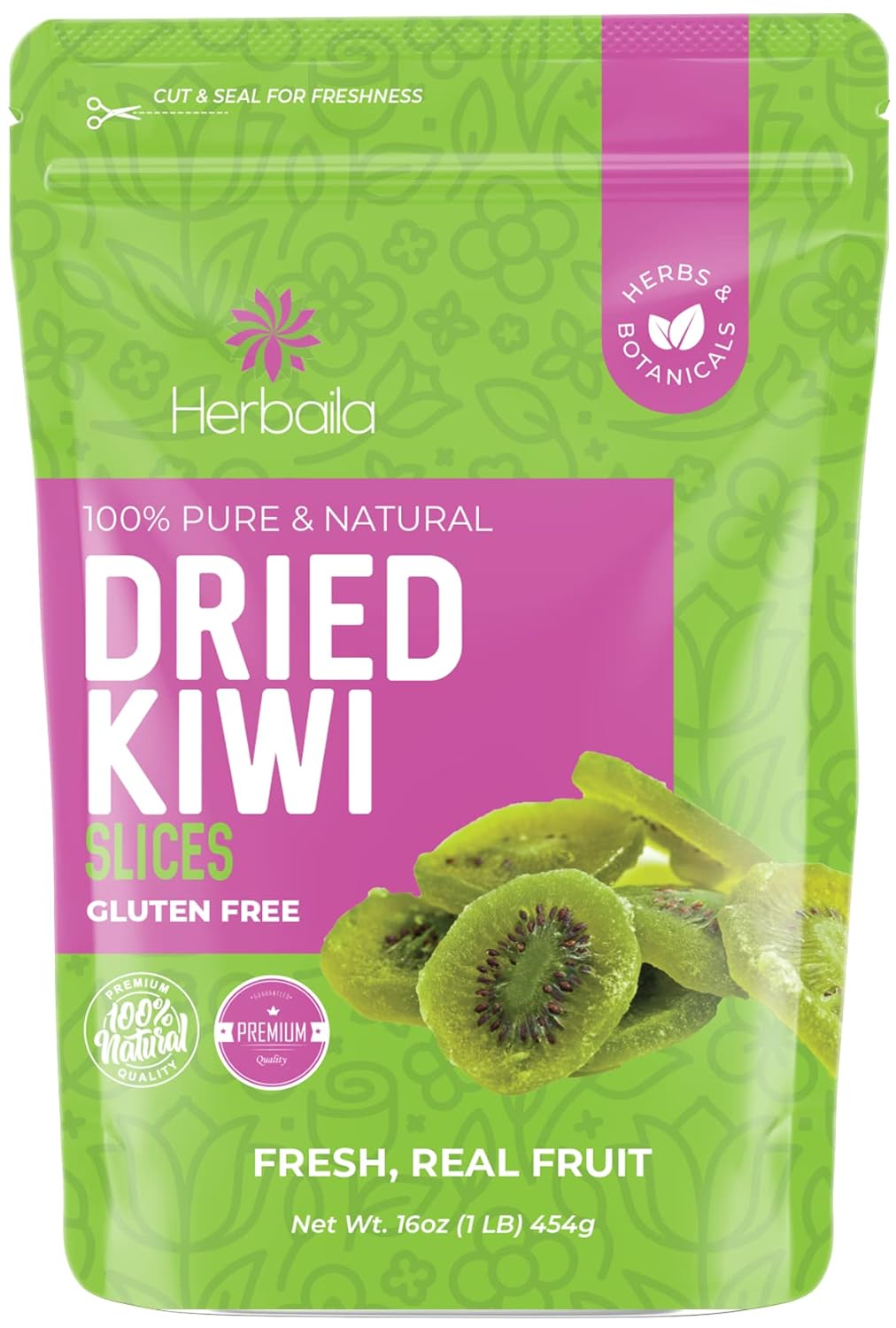 Dried Kiwi Fruit Slices, 1 Pound. Dried Kiwis Fruit, Dehydrated Kiwi Slices, Kiwi Dried fruit. All Natural, Non-GMO, Lightly sweetened Dried Kiwifruit Slices. 16 Ounces.