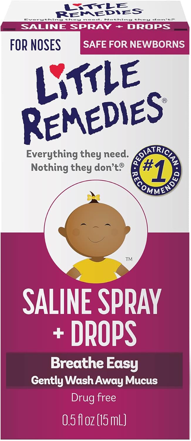 Little Remedies Saline Spray/Drops | 0.5 oz | Pack of 1 | For Noses to Breathe Easily | Gently Wash Away Mucus | Newborn Safe