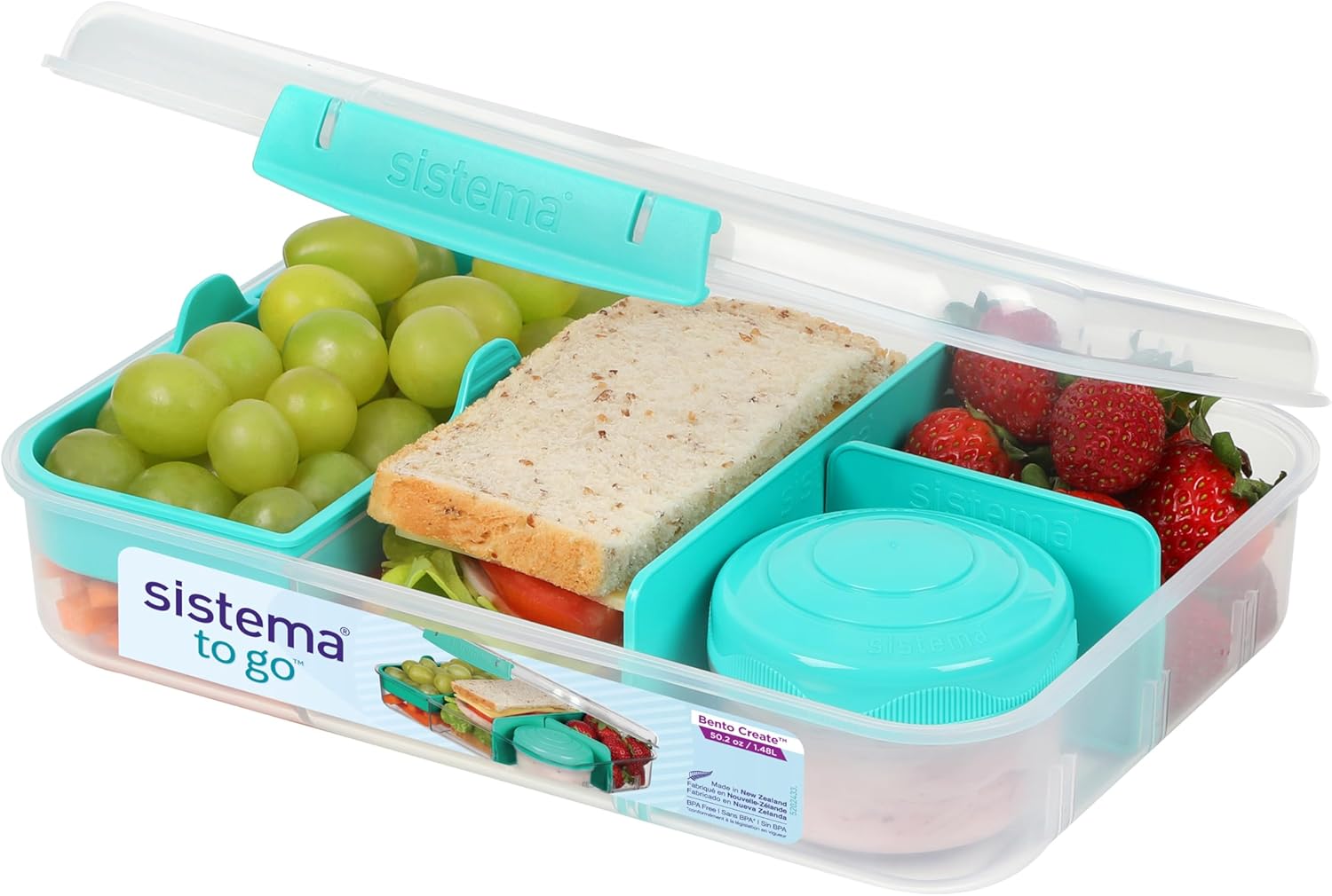 Sistema TO GO Bento Box Create | 1.48 L | School Lunch Boxes With Compartments & Snack Pot | BPA-Free | 1 Count | Minty Teal