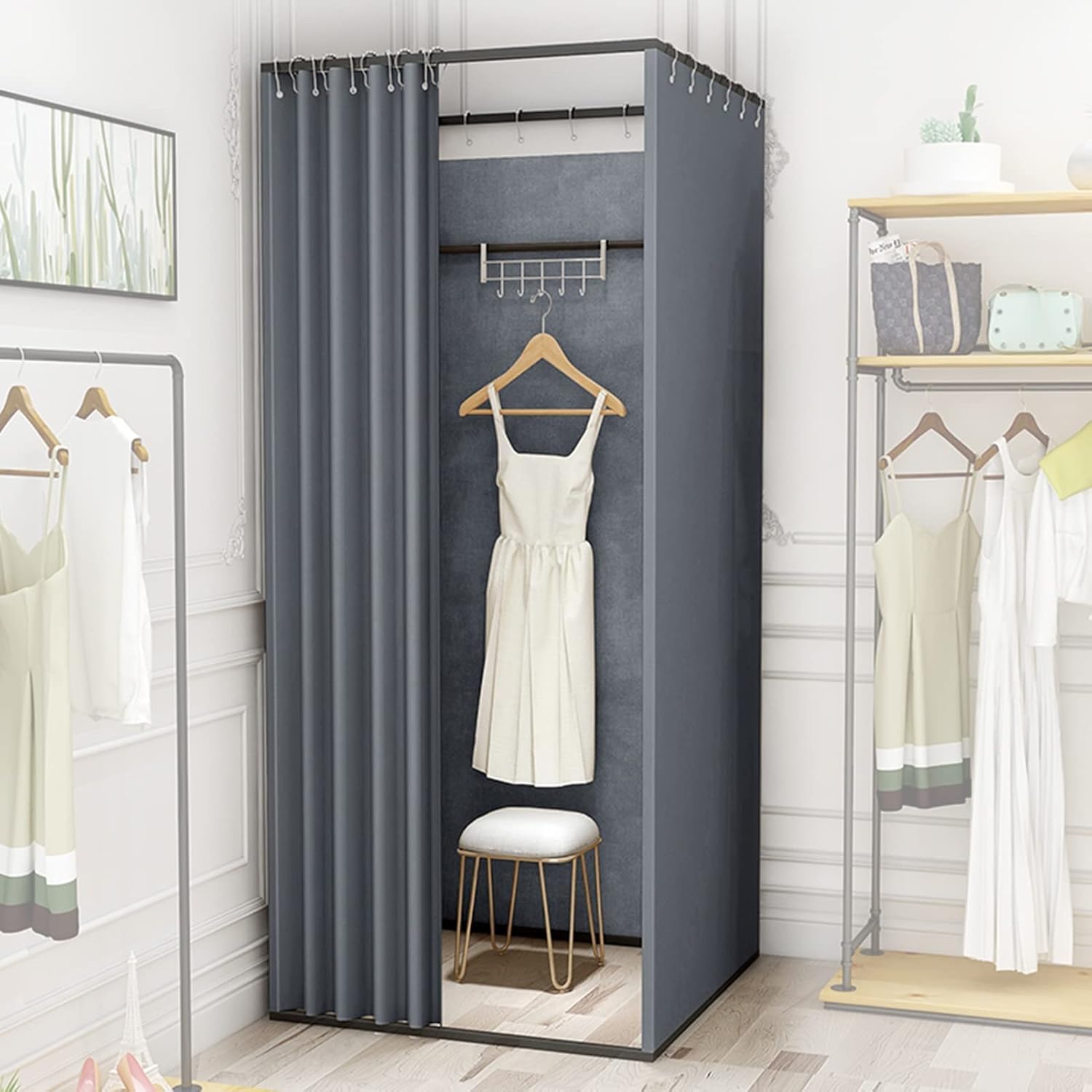 Suitable for Office Clothing Shop Dorm Room Mobile Tracking Storage Room, Clothing Shop Fitting Room Curtains Privacy Screen with Grommets(85x85x200cm)